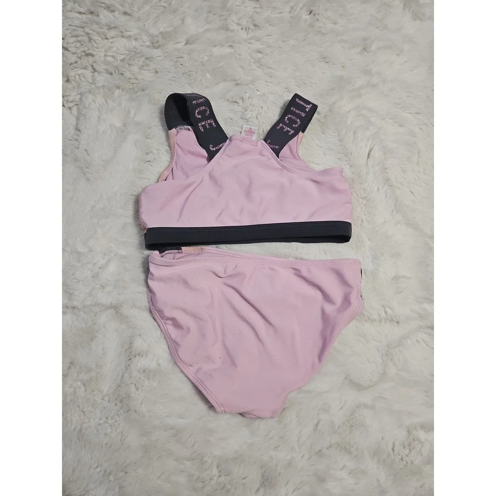 Justice Girls Swimsuit Lot Size M 10 Rash Guard Bikini 4 Pc Athletic Pink Black